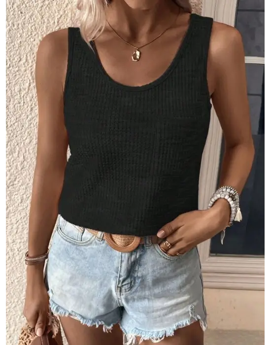 Kadın Kolsuz Yuvarlak Yaka Triko Bluz