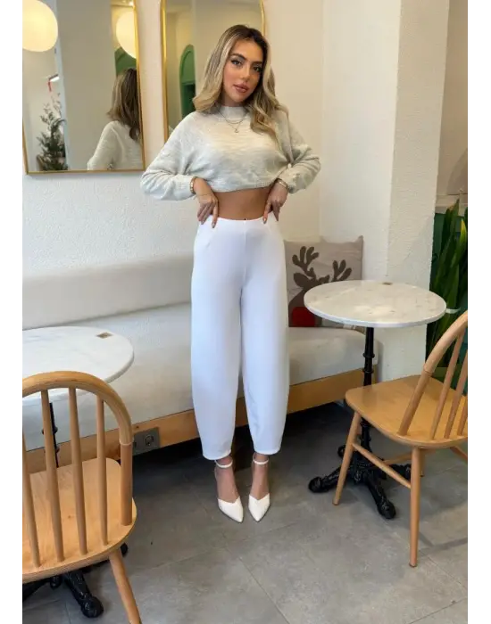 Kadın Krep Kumaş Balon Pantolon