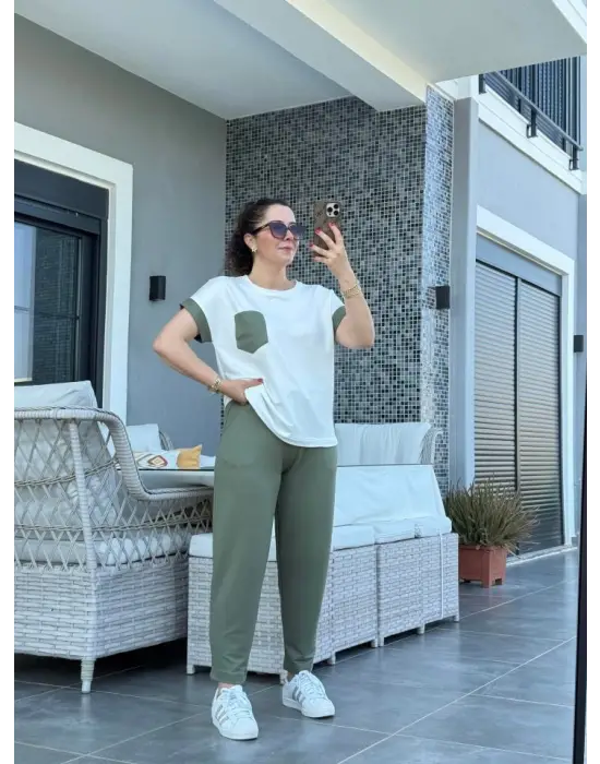 Omarı Kristal Garnili Cep Detaylı Kadın İkili Takım