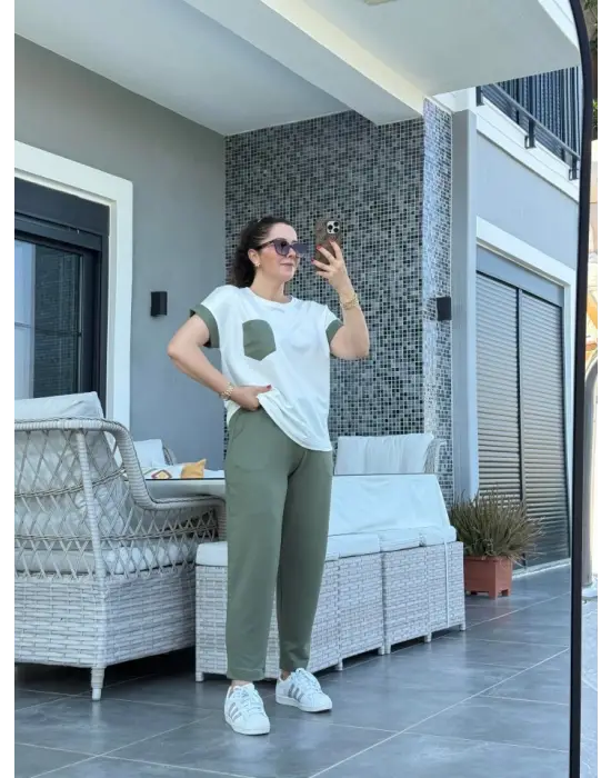 Omarı Kristal Garnili Cep Detaylı Kadın İkili Takım