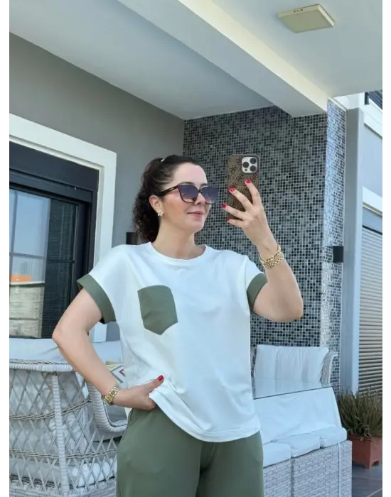 Omarı Kristal Garnili Cep Detaylı Kadın İkili Takım