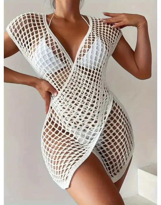 Kadın Kruvaze Detay Ajurlu Triko Pareo