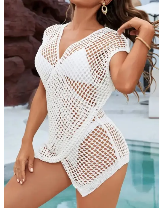 Kadın Kruvaze Detay Ajurlu Triko Pareo