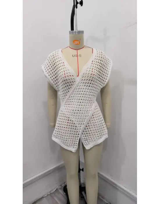 Kadın Kruvaze Detay Ajurlu Triko Pareo