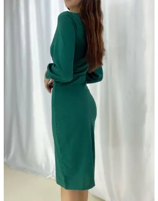 Omarı Kadın Balon Kol Midi Elbise