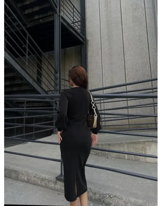 Omarı Zarif Kadın Balon Kol Elbisesi