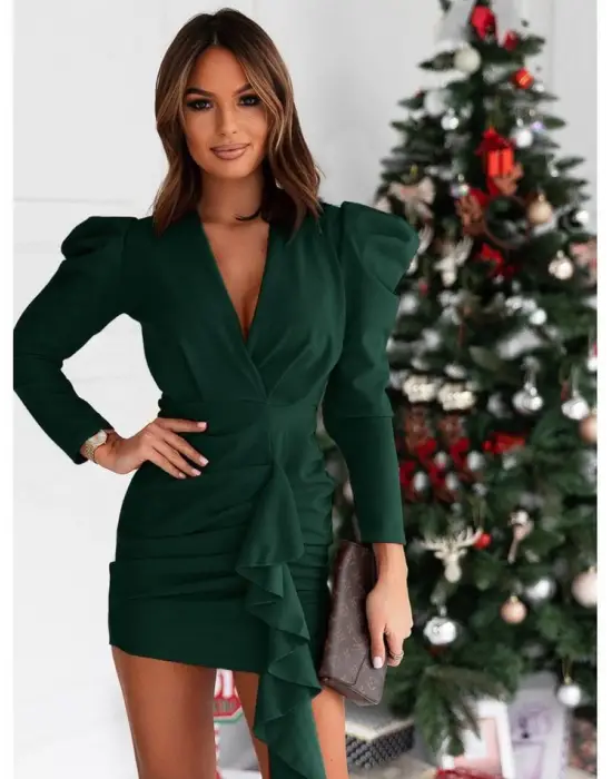 Omarı Fırfır Detaylı Kadın Mini Elbise