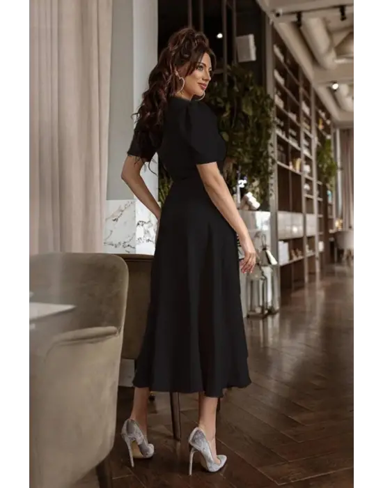 Omarı Şık Kadın Kruvaze Yaka Elbise Cm Uzunluğunda