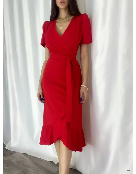 Omarı Zarif Kadın Kruvaze Yaka Elbise