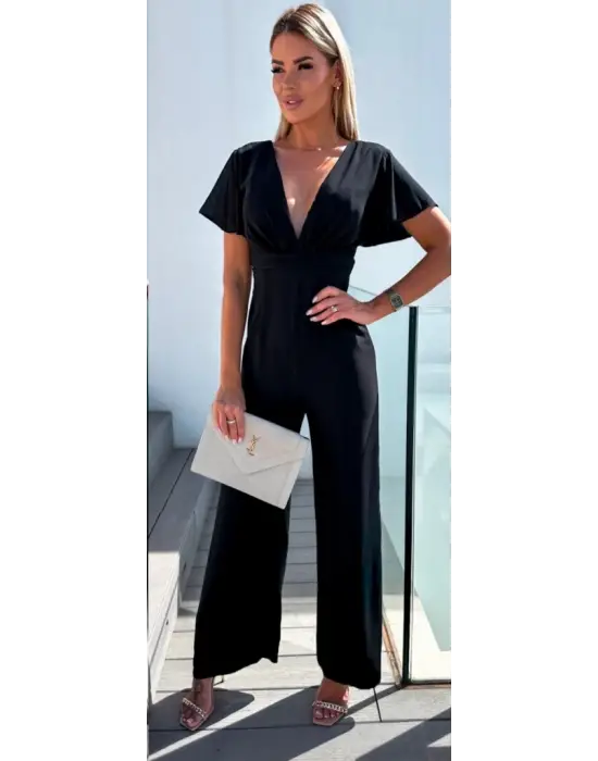 Omarı Sırt Dekolteli Kadın Kruvaze Yaka Tulum