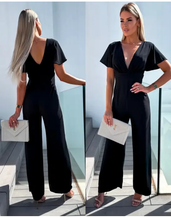 Omarı Sırt Dekolteli Kadın Kruvaze Yaka Tulum