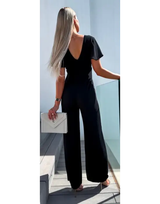 Omarı Sırt Dekolteli Kadın Kruvaze Yaka Tulum