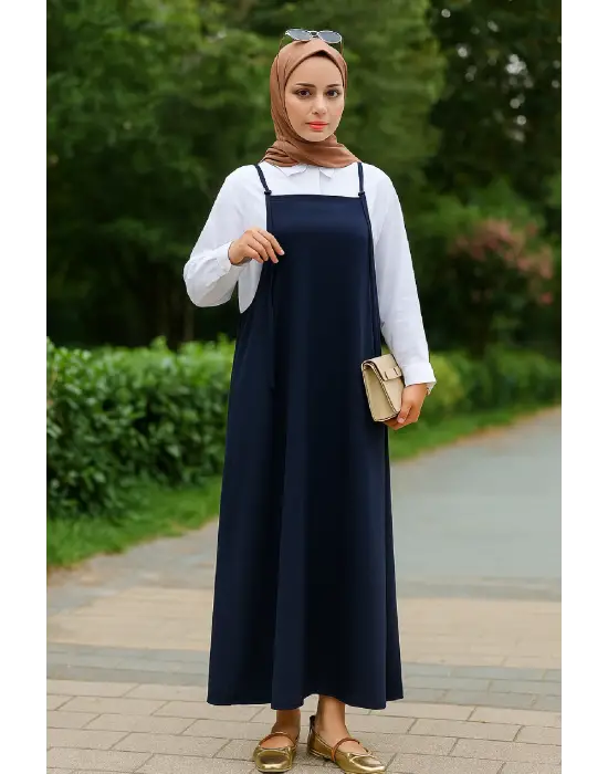 Kadın Lacivert Basic Ayarlanabilir Askılı Jile Elbise