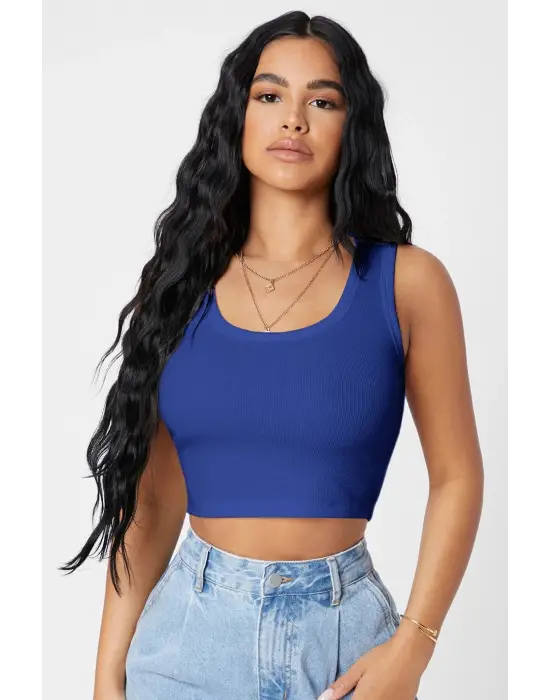 Omarı Modern Kesim Kare Yaka Crop Top Bluz