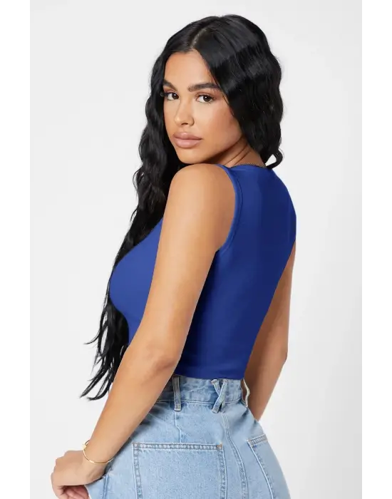 Omarı Modern Kesim Kare Yaka Crop Top Bluz