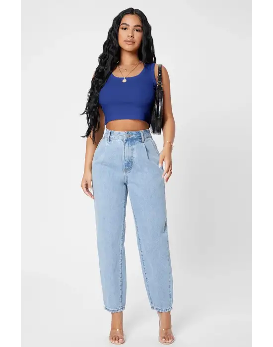 Omarı Modern Kesim Kare Yaka Crop Top Bluz