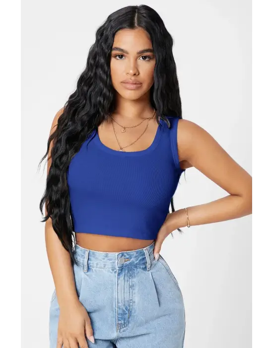 Omarı Modern Kesim Kare Yaka Crop Top Bluz