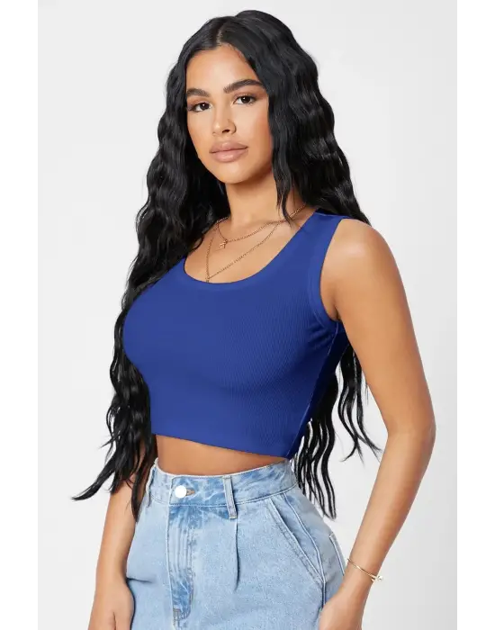 Omarı Modern Kesim Kare Yaka Crop Top Bluz