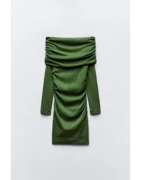 Kadın Madonna Mendil Yaka Fırsat ürün Büzgülü Mini Elbise