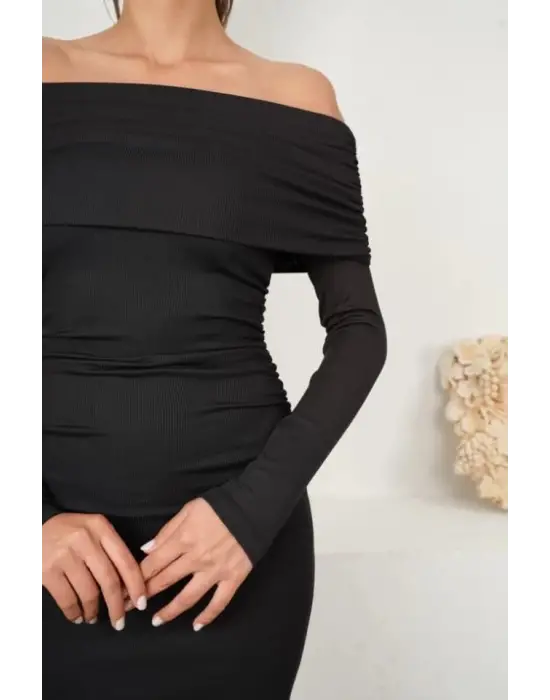 Omarı Beyaz Büzgülü Mini Elbise