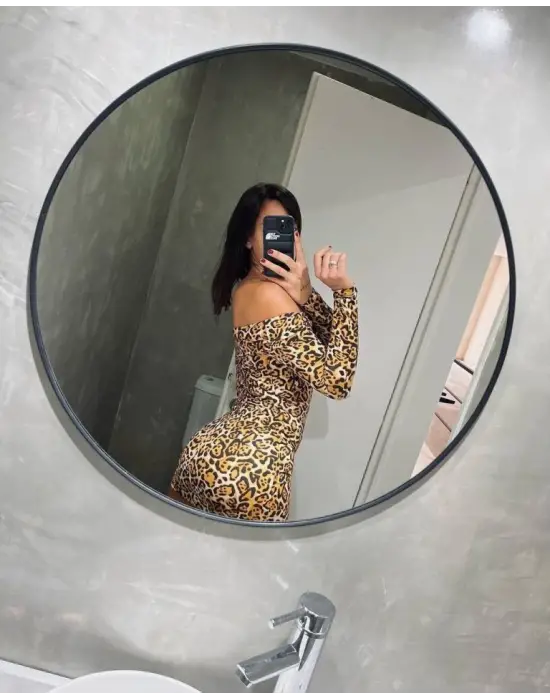 Omarı Leopar Desenli Mini Elbise Kadın İçin Özel