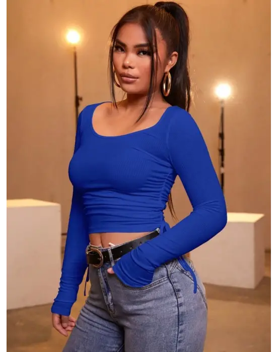 Kadın Mavi Kaşkorse Kumaş Bluz