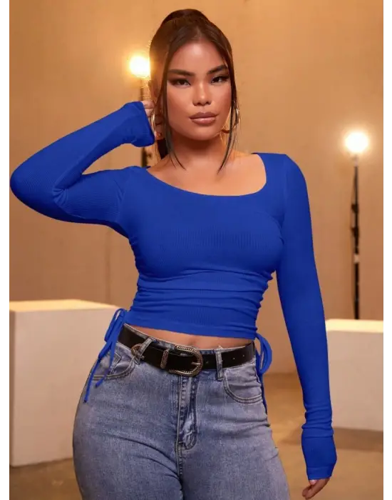 Kadın Mavi Kaşkorse Kumaş Bluz