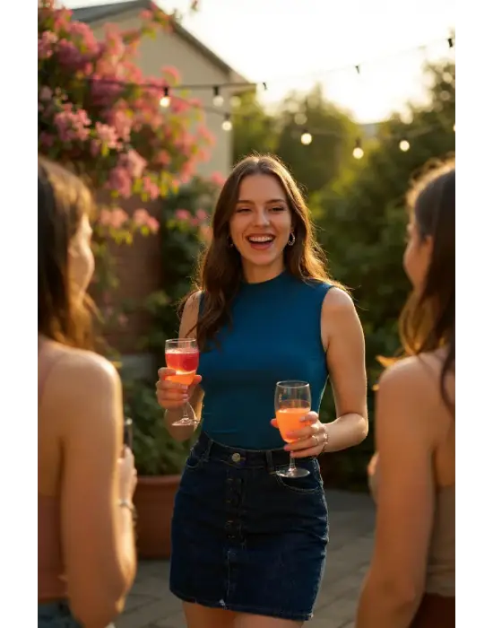 Kadın Mavi Kolsuz Balıkçı Yaka Basic Bluz