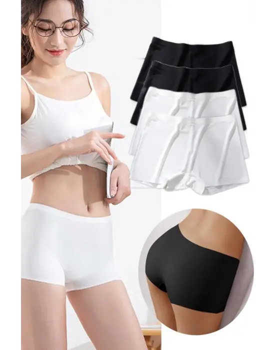 Omarı Dikişsiz Mini Şort Boxer Siyah Beyaz Seti