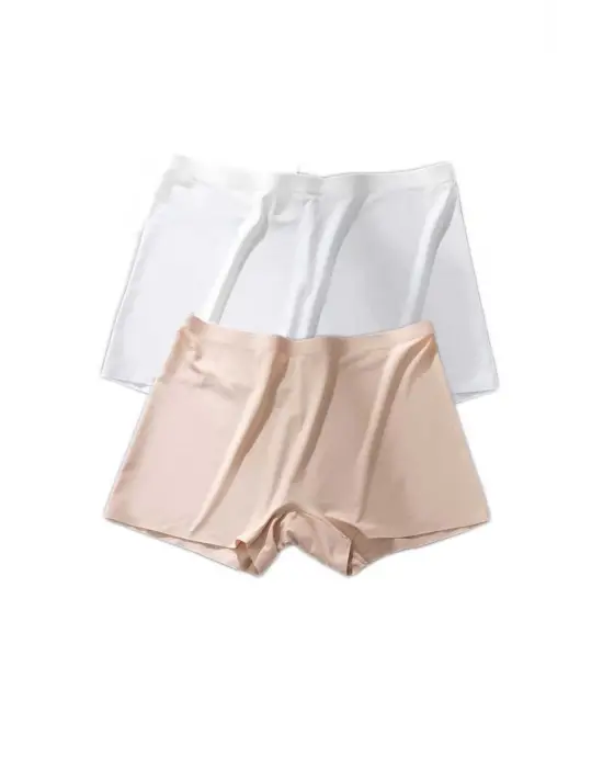 Omarı Dikişsiz Görünmez Mini Şort Boxer Beyaz Ten Seti