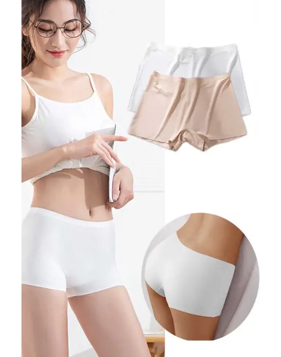 Omarı Dikişsiz Görünmez Mini Şort Boxer Beyaz Ten Seti
