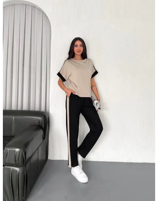 Kadın Modal Dokulu Kumaş Yanı şeritli Takım