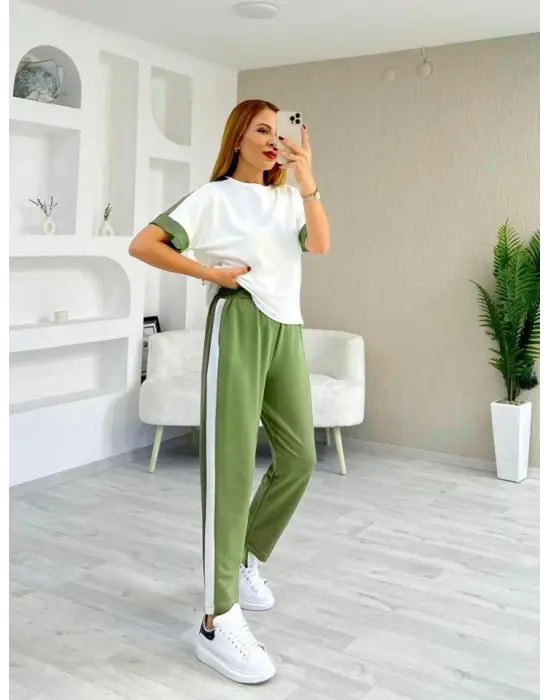 Kadın Modal Dokulu Kumaş Yanı şeritli Takım