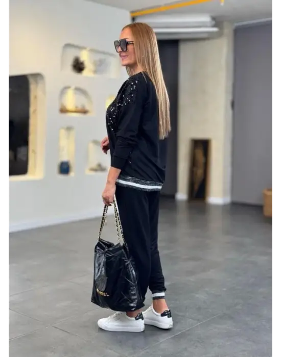 Kadın Modal Kumaş Payetli Sim Ve Ribanalı Detay Ikili Takım