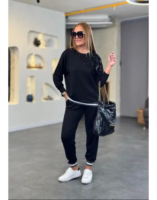 Kadın Modal Kumaş Payetli Sim Ve Ribanalı Detay Ikili Takım