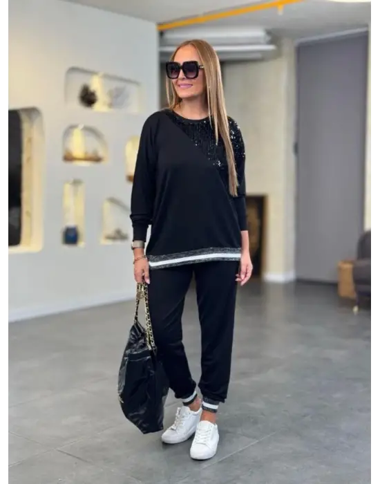 Kadın Modal Kumaş Payetli Sim Ve Ribanalı Detay Ikili Takım