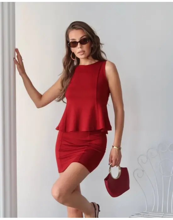 Kadın Modal Kumaş Volanlı Mini Etek Takım