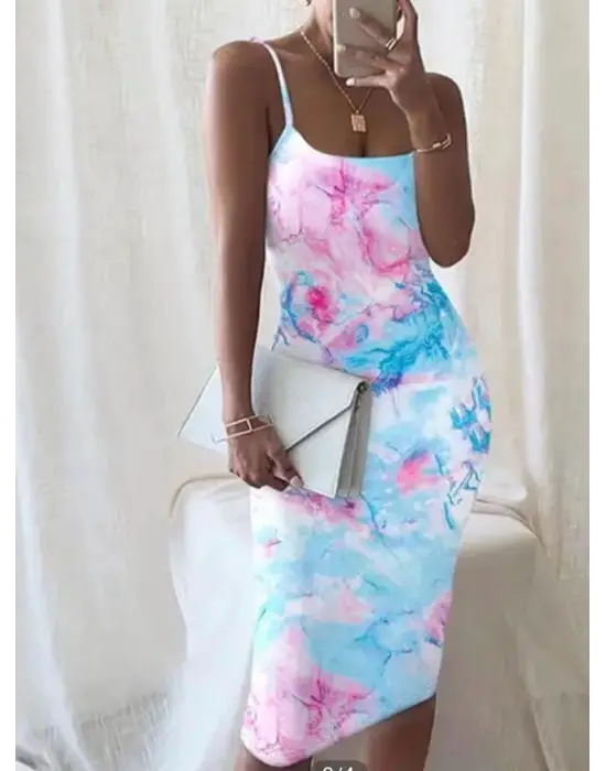 Omarı Yazın Trendi Kadın Omuz Askılı Midi Elbise