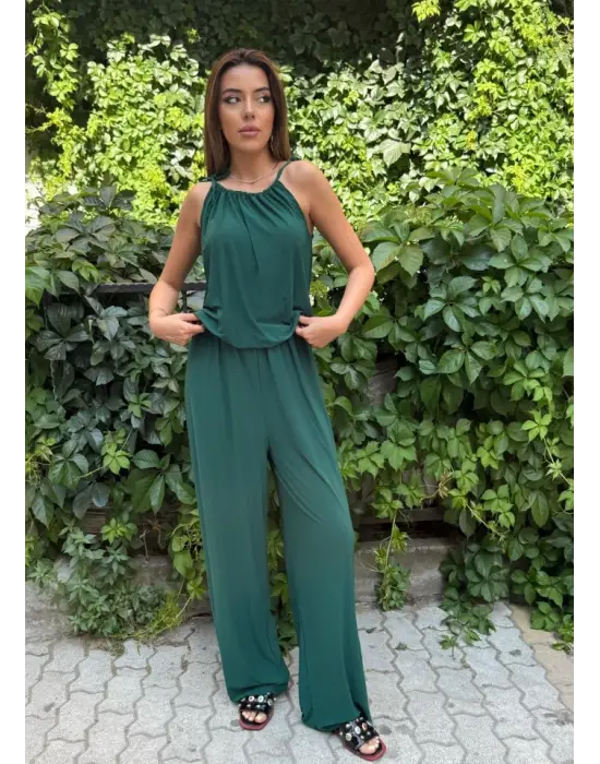 Kadın Omuz Askılı Döküm Detay Salaş Sandy Kumaş Tulum