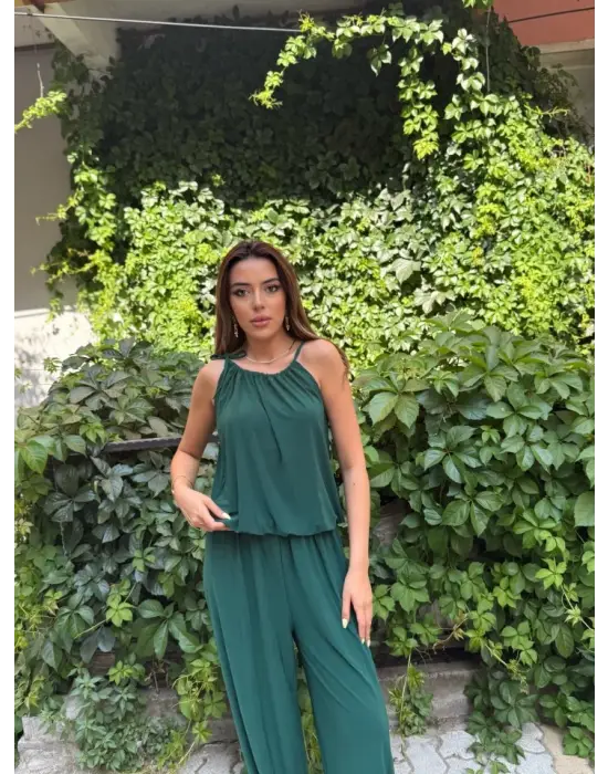 Kadın Omuz Askılı Döküm Detay Salaş Sandy Kumaş Tulum