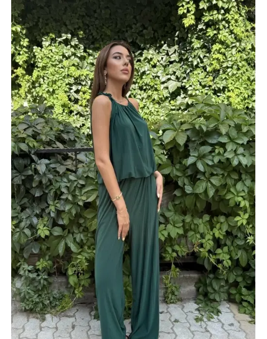 Kadın Omuz Askılı Döküm Detay Salaş Sandy Kumaş Tulum