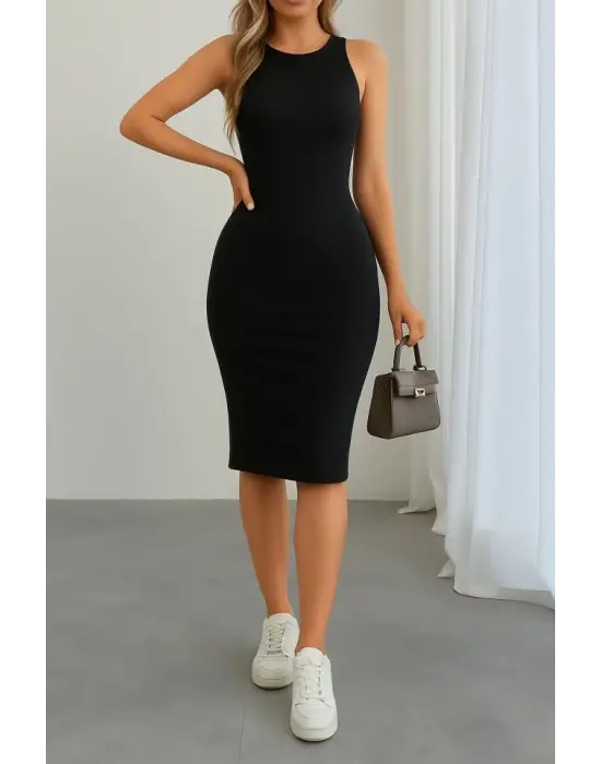 Omarı Işıltılı Kadın Krep Elbise