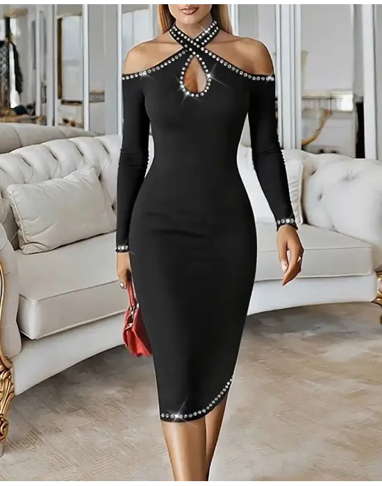 Göz Alıcı Taşlı Midi Elbise