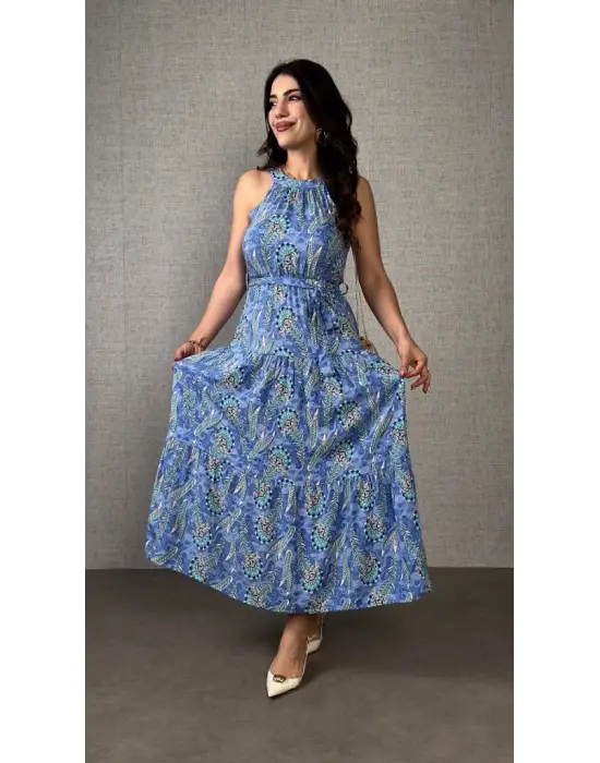 Kadın Omuzlardan Açık Boyundan Geçmeli Desenli Süprem Bluz