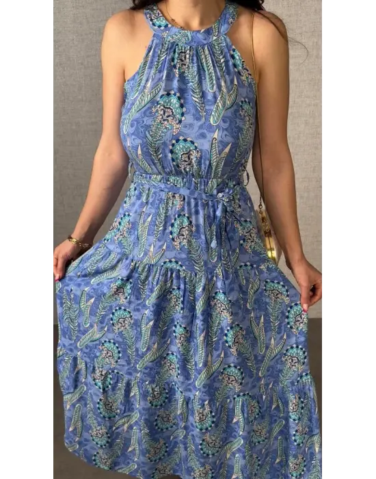 Kadın Omuzlardan Açık Boyundan Geçmeli Desenli Süprem Bluz