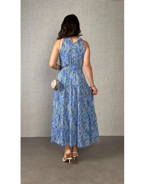 Kadın Omuzlardan Açık Boyundan Geçmeli Desenli Süprem Bluz