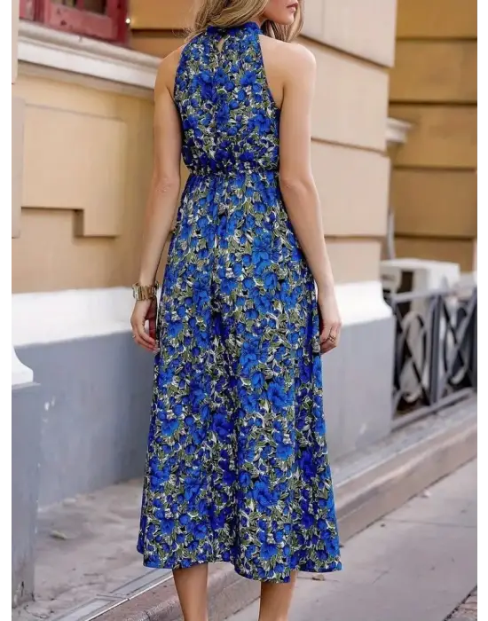 Omarı Desenli Maxi Uzun Elbise