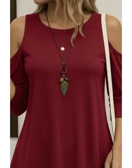 Kadın Omuzlardan Açık Sıfır Yaka Asimetrik Kesim Detay Viskon Bluz