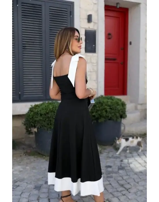 Omarı Elegan Kadın Omuzlardan Kurdela Askılı Elbise