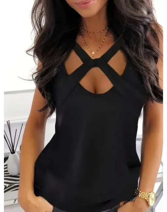 Kadın önden çapraz Detay Askılı Viskon Bluz